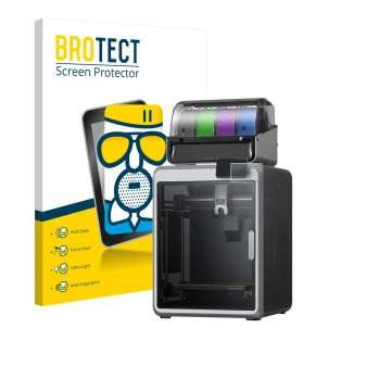 Front side of a product packaging with the brand logo BROTECT. Next to it is the device Creality K2 shown with the correspondi