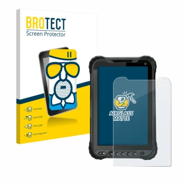 Front side of a product packaging with the brand logo BROTECT. Next to it is the device Unitech TB85 Plus shown with the corre