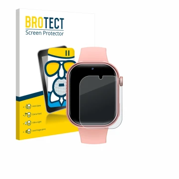 Front side of a product packaging with the brand logo BROTECT. Next to it is the device Naixues Kids Smartwatch GPS shown with