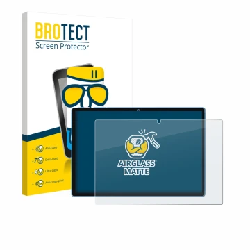 Front side of a product packaging with the brand logo BROTECT. Next to it is the device Biegedy B25 10.1