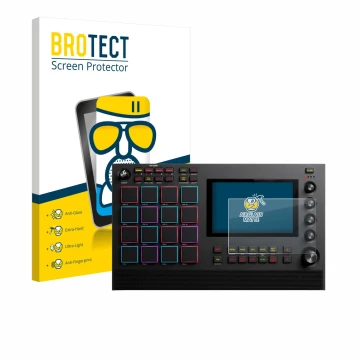 Front side of a product packaging with the brand logo BROTECT. Next to it is the device Akai MPC Live III shown with the corre