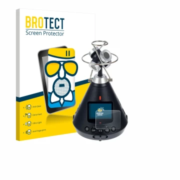 Front side of a product packaging with the brand logo BROTECT. Next to it is the device Zoom H3-VR shown with the correspondin