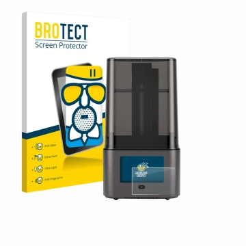 Front side of a product packaging with the brand logo BROTECT. Next to it is the device Anycubic Photon Mono 4 Ultra shown wit