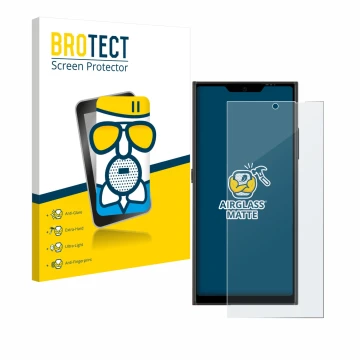 Front side of a product packaging with the brand logo BROTECT. Next to it is the device Jolla Phone shown with the correspondi