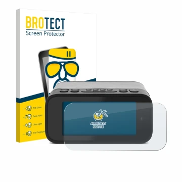 Front side of a product packaging with the brand logo BROTECT. Next to it is the device TechniSat Digitradio 52 BT shown with 