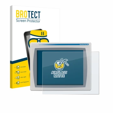 Front side of a product packaging with the brand logo BROTECT. Next to it is the device Allen Bradly HMI AB 2711P-RDT15C shown