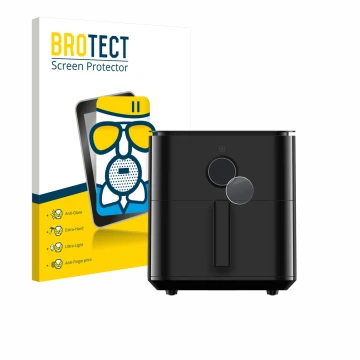 Front side of a product packaging with the brand logo BROTECT. Next to it is the device Xiaomi Air Fryer 6.5 L shown with the 