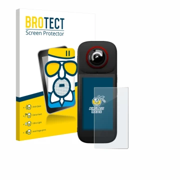 Front side of a product packaging with the brand logo BROTECT. Next to it is the device Labpano PanoX V3 360° shown with the c