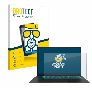 Front side of a product packaging with the brand logo BROTECT. Next to it is the device ASUS V16 V3607 shown with the correspo
