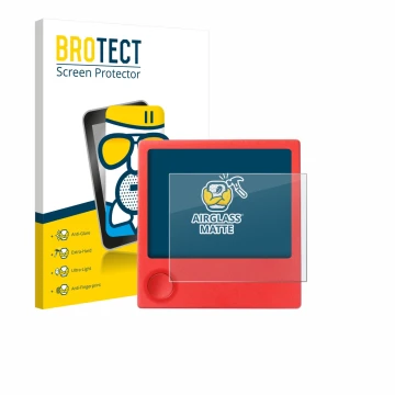 Front side of a product packaging with the brand logo BROTECT. Next to it is the device PicPak E-Ink Display shown with the co