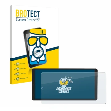 Front side of a product packaging with the brand logo BROTECT. Next to it is the device Shelly Wall Display X2 shown with the 