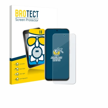 Front side of a product packaging with the brand logo BROTECT. Next to it is the device Nubia V80 Pro shown with the correspon