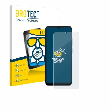 Front side of a product packaging with the brand logo BROTECT. Next to it is the device Doogee Note 56X Pro shown with the cor