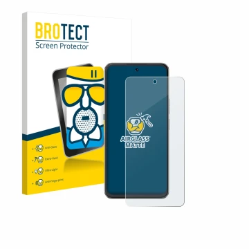 Front side of a product packaging with the brand logo BROTECT. Next to it is the device Cubot Note 60 shown with the correspon