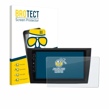 Front side of a product packaging with the brand logo BROTECT. Next to it is the device Dynavin D8-DF31 9