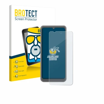 Front side of a product packaging with the brand logo BROTECT. Next to it is the device Sonim XP Pro Thermal shown with the co