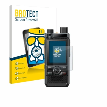 Front side of a product packaging with the brand logo BROTECT. Next to it is the device Hytera P50 shown with the correspondin