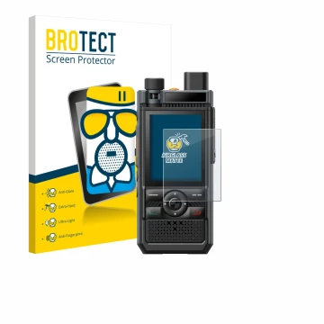 Front side of a product packaging with the brand logo BROTECT. Next to it is the device Hytera P50 Pro shown with the correspo