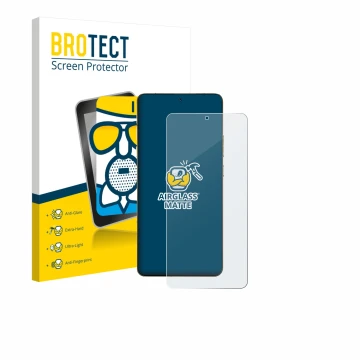 Front side of a product packaging with the brand logo BROTECT. Next to it is the device Motorola Signature shown with the corr