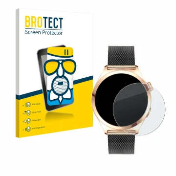 Front side of a product packaging with the brand logo BROTECT. Next to it is the device Niolina Smartwatch 1.27
