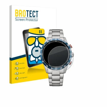 Front side of a product packaging with the brand logo BROTECT. Next to it is the device Citizen CA4716-50L shown with the corr