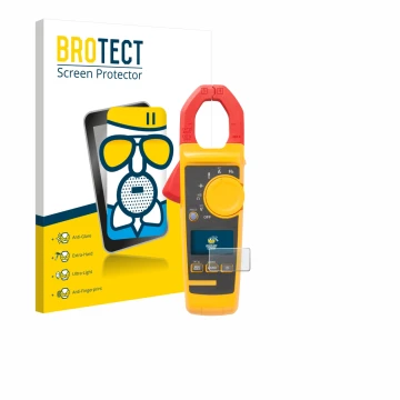 Front side of a product packaging with the brand logo BROTECT. Next to it is the device Fluke 325 shown with the corresponding