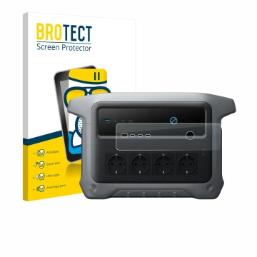 Front side of a product packaging with the brand logo BROTECT. Next to it is the device Anker SOLIX C1000 Gen 2 shown with the