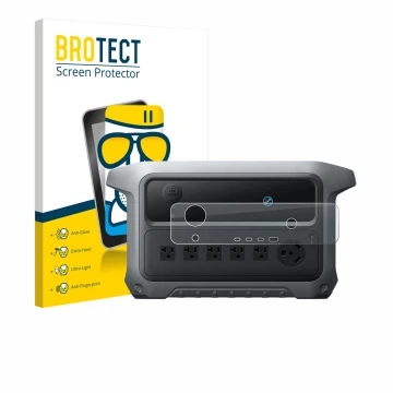 Front side of a product packaging with the brand logo BROTECT. Next to it is the device Anker SOLIX C2000 Gen 2 shown with the
