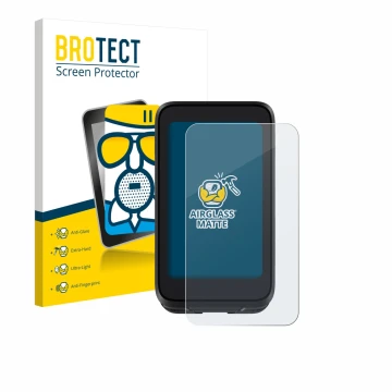 Front side of a product packaging with the brand logo BROTECT. Next to it is the device igpsport BiNavi Air shown with the cor