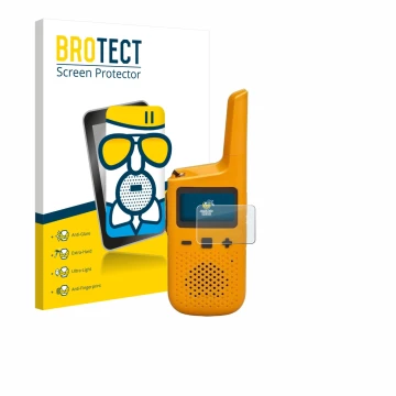 Front side of a product packaging with the brand logo BROTECT. Next to it is the device Motorola Talkabout T72 shown with the 