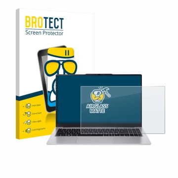 Front side of a product packaging with the brand logo BROTECT. Next to it is the device Acer Aspire Lite 15 AL15-45 shown with