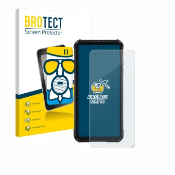 Front side of a product packaging with the brand logo BROTECT. Next to it is the device Ulefone RugOne Xever 7 Pro shown with 