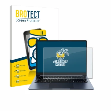 Front side of a product packaging with the brand logo BROTECT. Next to it is the device Chuwi CoreBook Air 14