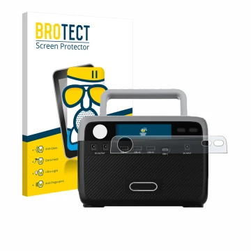 Front side of a product packaging with the brand logo BROTECT. Next to it is the device Flashfish BP030B shown with the corres