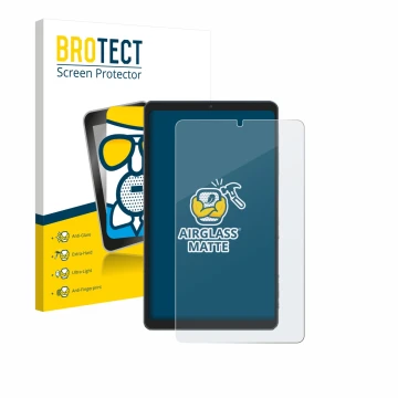 Front side of a product packaging with the brand logo BROTECT. Next to it is the device Chuwi AuPad Mini shown with the corres