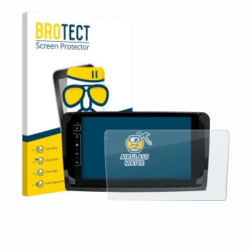 Front side of a product packaging with the brand logo BROTECT. Next to it is the device Dynavin D9-DF432 9