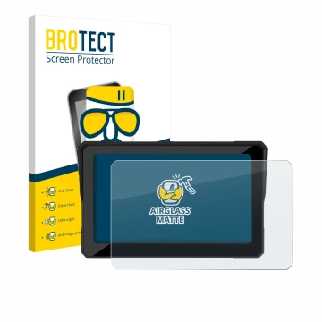 Front side of a product packaging with the brand logo BROTECT. Next to it is the device Carpuride W702 Plus 7