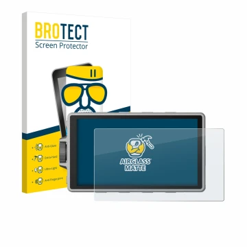 Front side of a product packaging with the brand logo BROTECT. Next to it is the device DJI Ronin 4D shown with the correspond