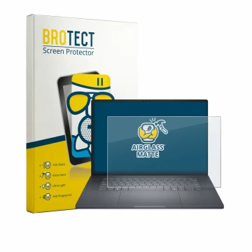 Front side of a product packaging with the brand logo BROTECT. Next to it is the device Dell Pro Precision 7 Series 16 shown w