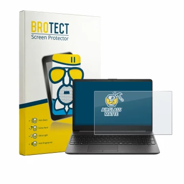 Front side of a product packaging with the brand logo BROTECT. Next to it is the device HP EliteBook 250RT G9 shown with the c