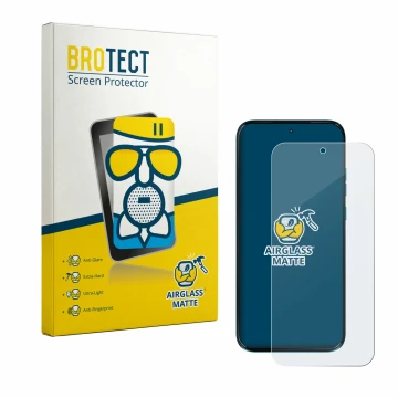 Front side of a product packaging with the brand logo BROTECT. Next to it is the device Motorola Moto G87 shown with the corre