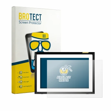 Front side of a product packaging with the brand logo BROTECT. Next to it is the device Nixplay Klassischer 10.1