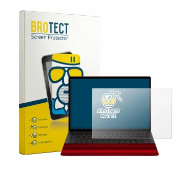 Front side of a product packaging with the brand logo BROTECT. Next to it is the device HP Scuderia Ferrari Notebook shown wit