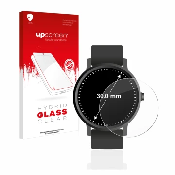 Front side of a product packaging with the brand logo upscreen. Next to it is the device Watches (Circular, ø: 30 mm) shown wi