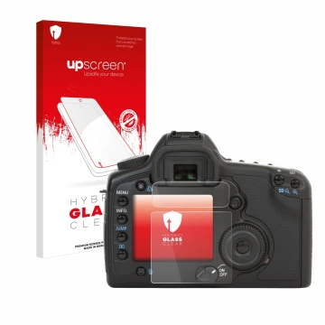 Front side of a product packaging with the brand logo upscreen. Next to it is the device Canon EOS 5D shown with the correspon