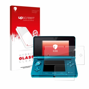 Front side of a product packaging with the brand logo upscreen. Next to it is the device Nintendo 3DS shown with the correspon