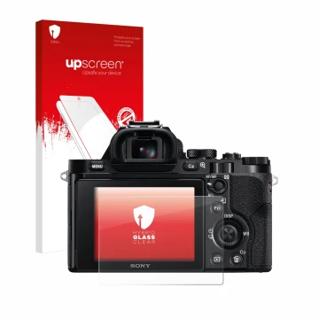 Front side of a product packaging with the brand logo upscreen. Next to it is the device Sony Alpha 7 (ILCE-7) shown with the 