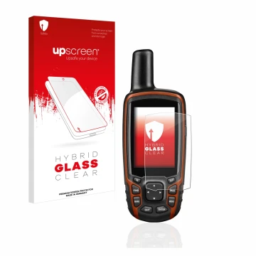 Front side of a product packaging with the brand logo upscreen. Next to it is the device Garmin GPSMAP 64s shown with the corr