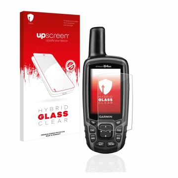 Front side of a product packaging with the brand logo upscreen. Next to it is the device Garmin GPSMAP 64st shown with the cor