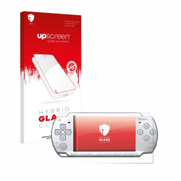 Front side of a product packaging with the brand logo upscreen. Next to it is the device Sony PSP 2004 shown with the correspo